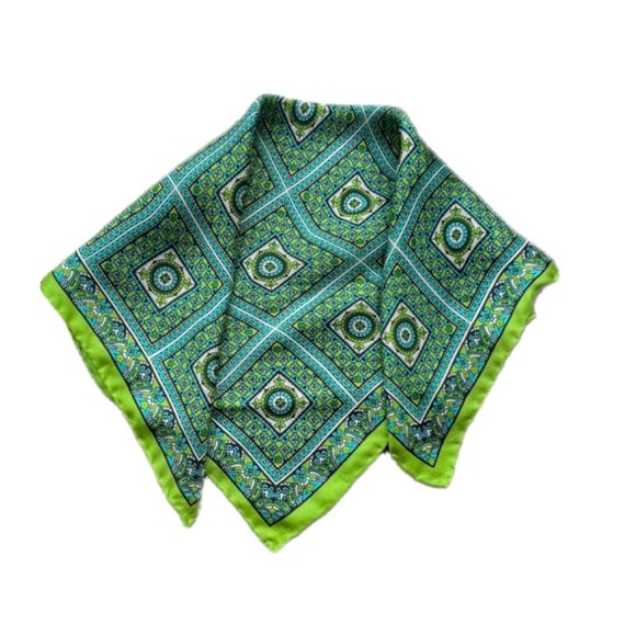 Glentey Accessories - Vintage Glentey Green Silk Graphic Square Scarf